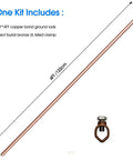 4 Ft Copper Bond Ground Rod Kit with Easy Install Bronze UL Listed Clamp for Lightning Protection and Pool Earthing