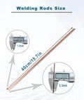 Image of Ten 15.7 Inch Copper Brazing Rods For Low Temperature Welding showing 1.2mm and 3.3mm measurements.