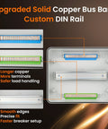 12 Way DIN Rail Circuit Breaker Box with UL94-V0 PC ABS Enclosure showing upgraded solid copper bus bars