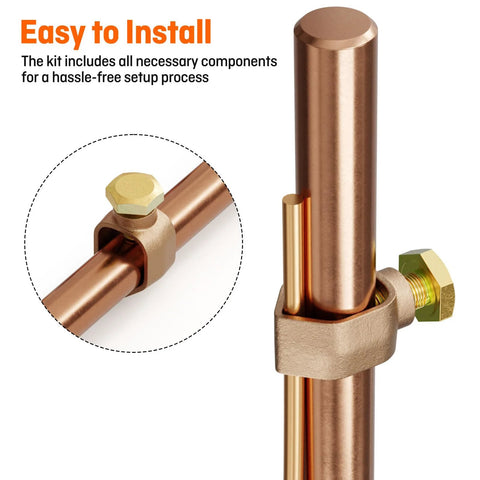 3 Ft Ground Rod Kit Half Inch Copper Clad Grounding Rod With Ground Clamp for electric fences, close-up view of clamp