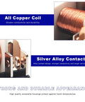 Close-up of copper coil and silver alloy contacts in Four Pack 30A 5Pin 12V Starter Relays Waterproof Heavy Duty Auto Relays.