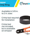 SharkBite Three Quarter Inch Copper Crimp Rings Pack Of 25 For PEX And PERT Pipe Versatile With Brass Or Poly PEX Fittings Delivers A Watertight Seal Without Soldering Ideal For Residential Plumbing, shown with crimp tool.