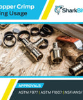 SharkBite Three Quarter Inch Copper Crimp Rings Pack Of 25 For PEX And PERT Pipe on wooden surface with fittings