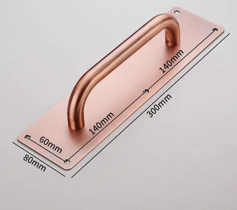 12 Inch Push Pull Door Handles Set for Sliding Barn Doors and High Traffic Areas in Antique Copper Finish, shown with dimensions.