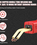 Close-up of Portable Car Plastic Welder Kit with pure copper double tube welding nail clip and ergonomic design features.