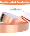 Copper Foil Tape, Conductive Double Sided Adhesive, 1 Inch Wide By 130 Feet Total, Two Rolls shown with layered paper backing.