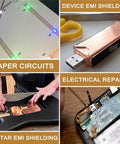 Copper Foil Tape With Double Sided Conductive Adhesive, 4 Inch And 33 Feet used in paper circuits, device shielding, electrical repairs, guitar EMI shielding.