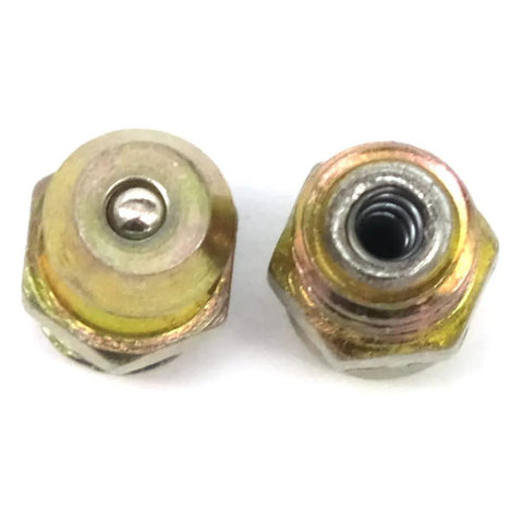 Premium Copper Taper Thread Grease Zerk Nipple Fitting Straight 1/4-28 SAE-LT close-up, 25 pcs set for standard grease ports