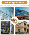 Image showing applications of two pack copper ground rod clamps for direct burial in electrical systems, including solar panels and construction.