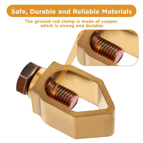 Close-up of Two Pack Copper Ground Rod Clamps For Direct Burial Grounding Rods One Half To Five Eighth Inch Fits Rebar And Pipe
