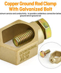 Copper Ground Rod Clamp For Half Inch To Five Eighths Inch Grounding Rods And Pipes With Galvanized Bolt Solderless Ground Wire Connection