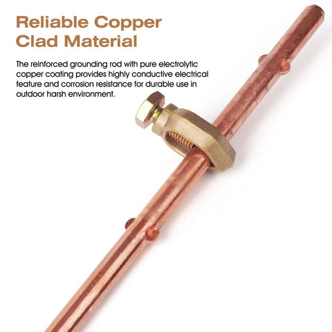 Three Pack Grounding Rod Kit With Copper Clamps, Four Feet Long, Three Eighths Inch Ground Rods For Electric Fences, close-up view