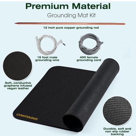 Copper Grounding Rod Kit With 24 By 16 Inch Conductive Grounding Mat And 12 Inch Pure Copper Rod 40 Foot Female Ground Cord And 15 Foot Ground Wire For Portable Go To Grounding Of Grounded Electronics And Outdoor Devices Kit Great For Home Workshop And