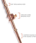 Copper Grounding Rod Four Feet Long Three Eighth Inch Diameter With Attached Ground Rod Clamp for electric fences and antennas