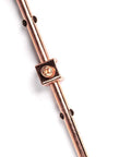 Copper Grounding Rod Four Feet Long Three Eighth Inch Diameter With Attached Ground Rod Clamp on white background.