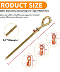 Copper Grounding Rod Kit For Electric Fence And Generator, 14.57 Inch Grounding Rod With Pure Copper Lug, Product Size Display