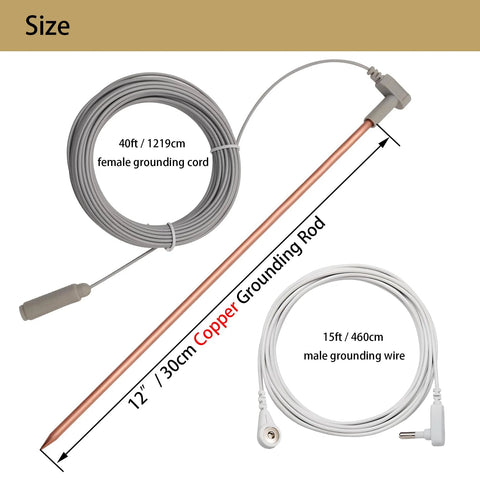 Copper Grounding Rod Kit With 40Ft Female Ground Cord Portable Ground Rod System Includes 12 Inch Copper Rod 15Ft Ground Wire Wristband