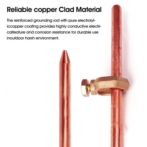 3 Pack 4 Foot Heavy Duty Copper Grounding Rod Kit With Copper Clad Steel Rods And Three Eighths Inch Ground Rod Clamps for electrical grounding