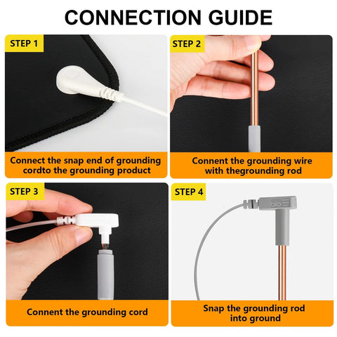 Connection guide for Copper Grounding Rod Kit With 40 Ft Braided Ground Cord And Wristband For Earthing Mats Sheets Blankets