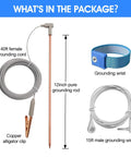 Copper Grounding Rod Kit With 40ft Female Ground Cord And Alligator Clip, includes grounding rod, wristband, wire, and clip