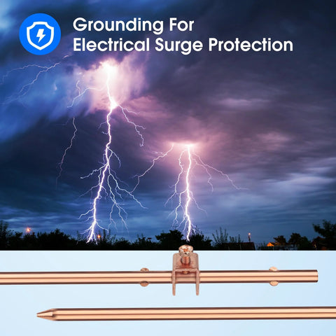 Pro Grade Four Foot Copper Grounding Rod Kit With Clamp And Warning Tags for electrical grounding during lightning storm