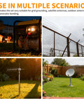 Copper Grounding Rod Kit For Electric Fence And Generator, illustrated with various outdoor uses like fences and antennas.