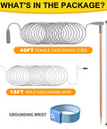 Copper Grounding Rod Kit With 40 Ft Braided Ground Cord And Wristband For Earthing Mats Sheets Blankets And Pillowcases Heavy Duty 12 Inch C1100 Copper Rod For Deep Soil Penetration Portable Earthing System For Home Office And Outdoor Use By FEUNLEM, showing a 12-inch copper rod, 40ft female cord, 15ft male wire, and wristband.