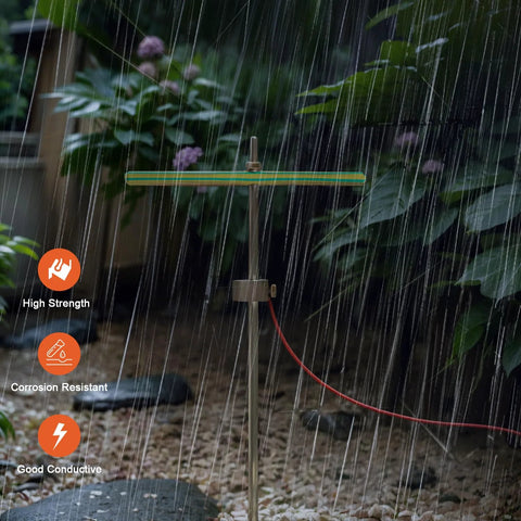 Copper Grounding Rod Kit Pro Grade With Ground Wires Clamp Wrench And T Handle Portable Earthing Rod in outdoor rain setting