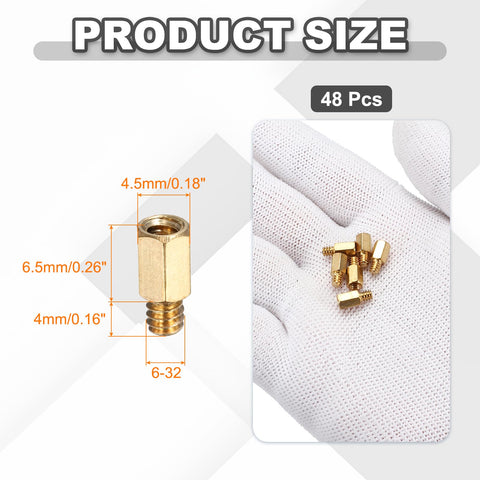 Copper Color Hex Standoffs Six Thirty Two Thread With Six Point Five Millimeter Studs And Four Millimeter Screws Nickel Plated Copper PCB Spacers For Computer Cases And FPV Drones 48 Pack PATIKIL close-up