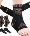 Copper Infused Ankle Brace For Men And Women Breathable Compression Sleeve With Copper Nylon Blend Targeted Support For Sprains Plantar Fasciitis And Achilles Tendonitis Pain Relief Fits Inside Shoes Size M on foot with strap visible