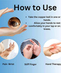How to use 2 Inch 1 Ball Copper Ball for movement therapy, featuring pain relief steps for wrist, stiff finger, hand therapy.