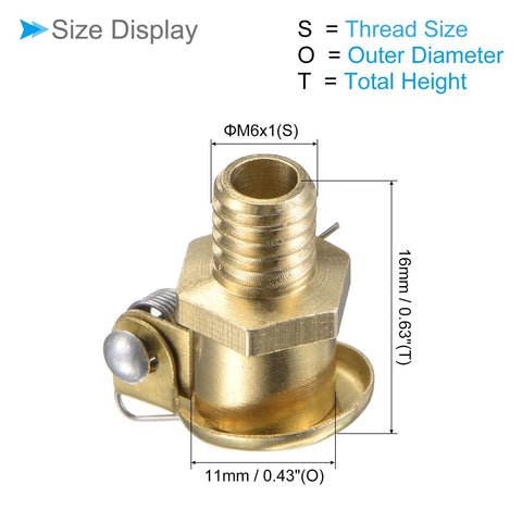 Copper Oil Cup Cap Set With M6x1 Thread For Lathe Machines And Mechanical Lubrication, showing size details: 11mm OD, 16mm height.
