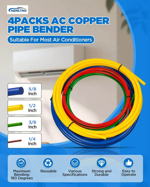 Copper Tube Bender Kit Four-Piece Set For HVAC And Refrigerator Repair, 13ft Total Length with color-coded strips