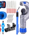 All In One Copper Pipe Cutter Kit For Tubing From Three Sixteenth To Two Inch With A Mini Cutter Includes deburring tools and brushes