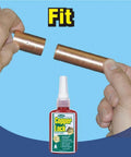 Hands using Copper Lock Liquid Solder for Copper and Brass Pipes No Heat No Torch Plumbing Adhesive for Permanent Pinhole Leak Repair