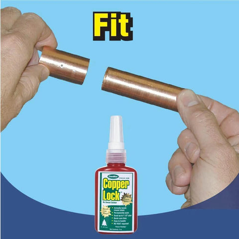 Hands using Copper Lock Liquid Solder for Copper and Brass Pipes No Heat No Torch Plumbing Adhesive for Permanent Pinhole Leak Repair