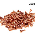 Round Head Copper Solid Rivets 200 Pack For Electrical Projects M2 Size 0.08 Inch Diameter By 0.24 Inch Length Copper Finish