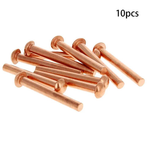 Copper Solid Rivets M6 By 50mm Round Head With 11mm Hat Diameter Copper Finish Fasteners for Electrical Applications, 10 pieces.