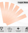 Copper shim strip set, front view, 6 in × 1 in, 0.002–0.016 in thick, flat copper bars for DIY crafts