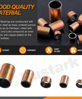 Copper-plated self-lubricating plain bearings in various sizes for machinery with text describing quality material.