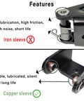 Comparison of iron sleeve and copper sleeve features for Odyssey Right Sliding Door Roller Assembly For 2005 2006 2007 2008 2009 2010 Models Including EX L Touring Passenger Side Power Center Roller Hinge Replacement 924 129 72521 SHJ A21 Delivers Smooth Operation Quiet Performance Easy Install. Iron shows high noise, short life; copper indicates silent, long life.