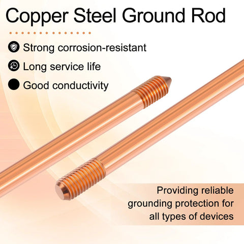 Copper Steel Ground Rod with corrosion resistance and conductivity for Grounding Rod Kit Zonon With Five Eighth Inch Copper Clad Grounding Rods And Clamps For Electric Fences Satellite Dishes And Generators Heavy Duty Easy Install Pro Grade Earthing System For Home And Commercial Electrical Grounding Projects