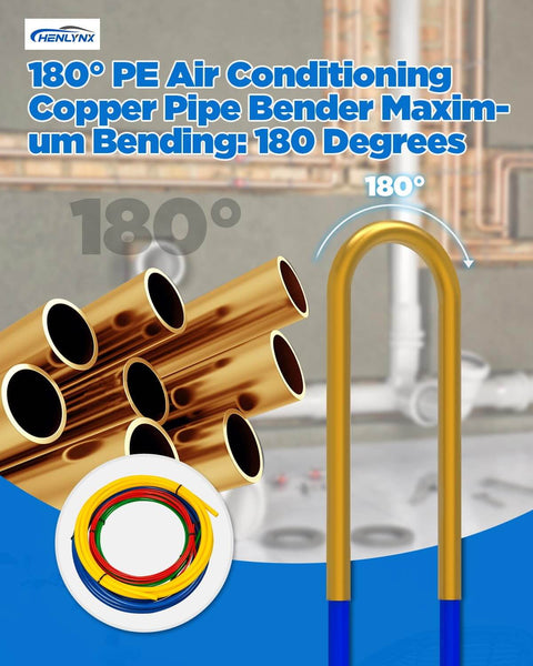 Copper Tube Bender Kit Four-Piece Set For HVAC And Refrigerator Repair, shown with pipes and bending capability.