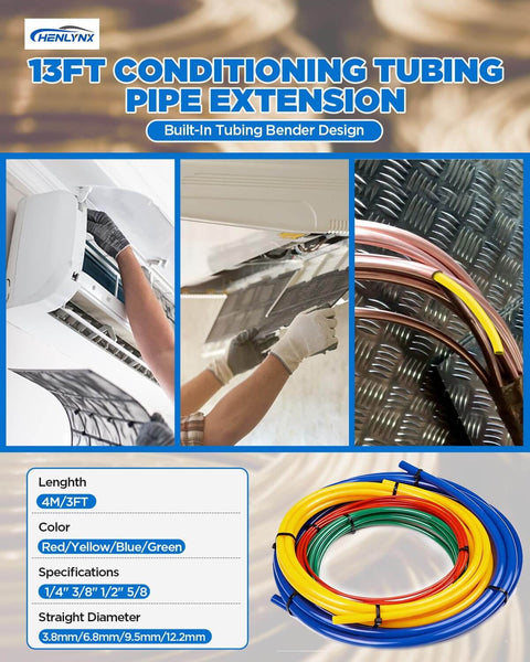 Copper Tube Bender Kit Four-Piece Set For HVAC And Refrigerator Repair, 13ft total length with color-coded bending strips