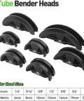 Seven dies for Hydraulic Tubing Bender Kit For Copper Pipes One Quarter To Seven Eighths Inch, labeled by size.