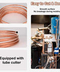Copper Tubing 1/4 Inch Outer Diameter 3/16 Inch Inner Diameter 25 Feet Seamless Round TP2 Pure Soft Coil 99.9 Percent C12200 Refrigeration ACR for Propane HVAC Systems and Refrigerators DIY Industrial Grade shown in coil and installed in a system.