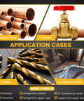 Copper pipes, brass valve, and metal drill bits illustrating usage of Forty Pack Phos Copper Brazing Rods BCuP-2, 2mm Diameter.