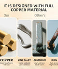 Comparison chart showing copper versus zinc alloy, aluminum, and iron materials for Solid Brass Brushed Gold Cabinet Knobs Set Featuring Heavy Duty Real Brass Construction And Elegant Brushed Finish 1-1/8 Inch Round Knobs Ideal For Kitchen Cabinets Bathroom Vanities Bedroom Dressers And Closets Includes 4 Pieces For Quick Upgrades.