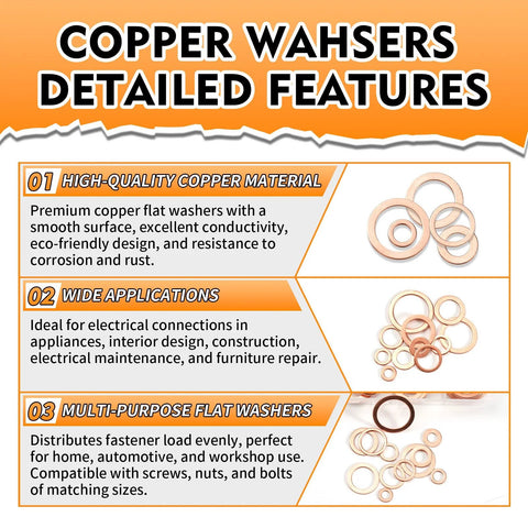 Copper washers detailed features with high-quality material, wide applications, multi-purpose use for automotive and workshop