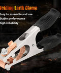 Heavy-Duty 500A Copper Welding Ground Clamp with strong spring and black handles, electroplated US type earth clip for manual welders.